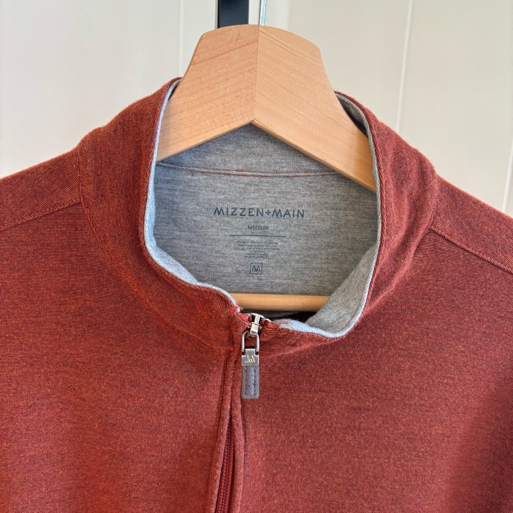 Mizzen + Main Orange Slim Stretch 1/4 Zip Preppy Mock Neck Pullover Mens Med